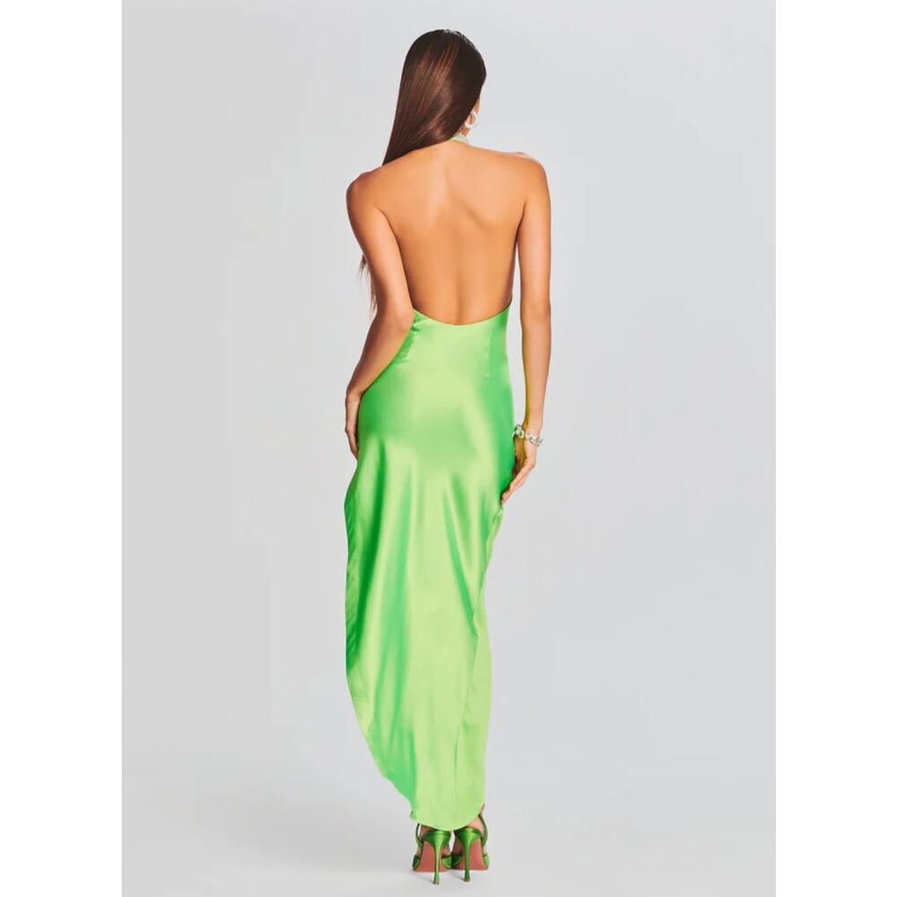 Retrofête Maria Halter Gown Lime Punch Neon Green Rhinestone Neck Maxi NWT - Picture 3 of 16